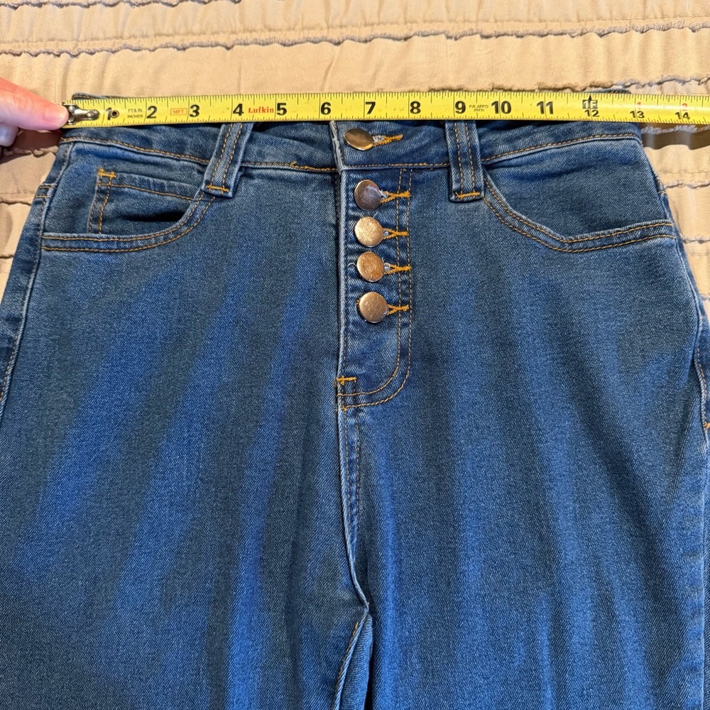 Entro High Rise Button Fly Flare Bell Bottom Denim Jeans Small P14710 Boho Retro - Picture 6 of 9